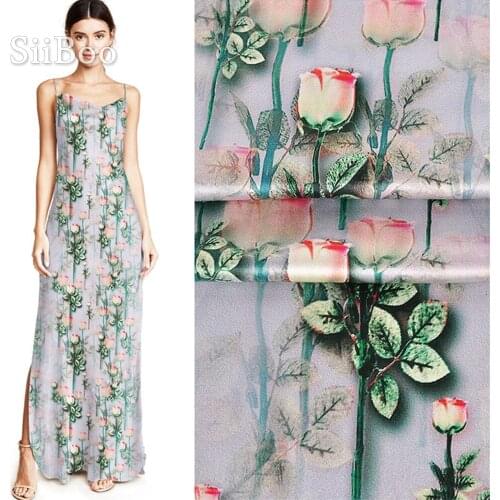 Pastoral style floral print spandex silk fabric apparel for dress natural silk tissue cloth tela tecido yarn cloth 19mm SP5007