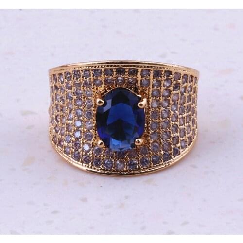 Terrific Blue Simulated Crystal Fine Cubic Zircon Yellow Gold Color Rings For Women Party Fashion Jewelry Free Gift Box I0023