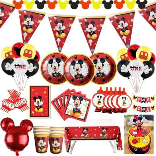 Red Cartoon Mickey Mouse Theme Cutlery Party Decoration Kids Birthday Party Baby showerBath Cups Plates Party Supplies balloons