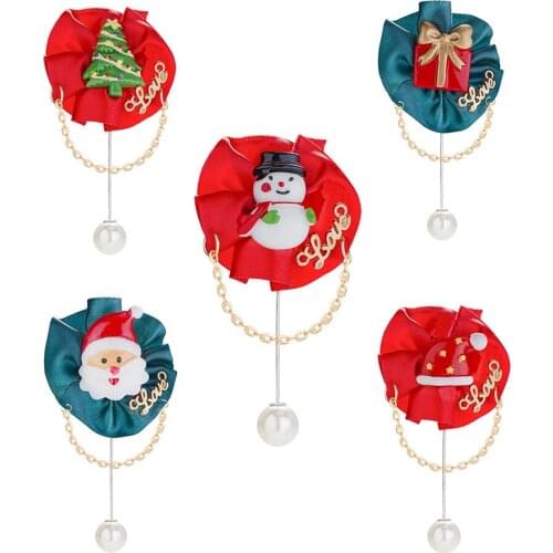 Christmas Brooch Santa Snowman Cartoon Pearl tassel brooch collar Chain Women Men Jewelry New Year Gift Christmas Enamel Needle