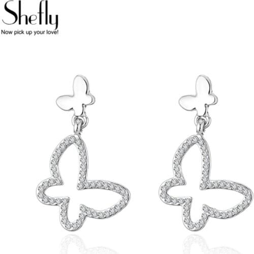 Shefly Fashion Stud Earrings Micro Paved Shining Tiny Clear Cubic Zirconia Insect Butterfly Shape Ear Accessories for Girls