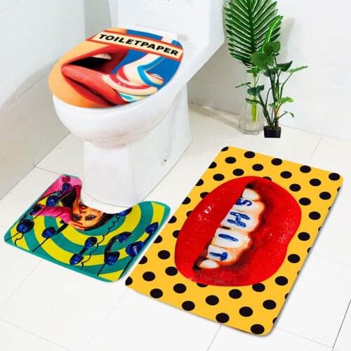 Funny Magazine Illustration Toilet Seat Cover Rug Bib Creative Tolietpaper Commode Decoration Bathroom Accessories Mat 3pcs Set