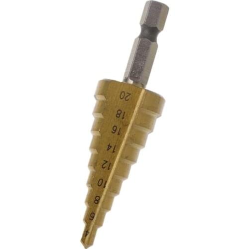 TOOZO 1PC 4-20mm HSS Titanium Step Drill Bit Metal Power Drilling Tools Cone Drill For Expansion Cutter