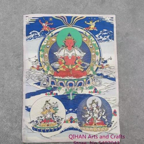Three portraits of Longevity Boundless Buddha Tara Buddha Mother Thangka brocade embroidered portrait silk hanging mural of Budd