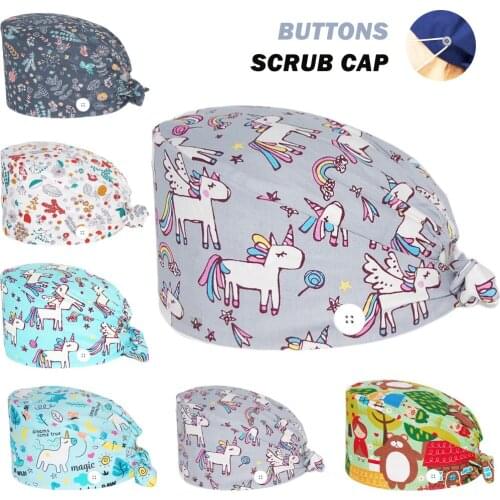 Unisex Scrub Cap Pharmacy Nursing Caps Pure Cotton Beautician Dentist Laboratory Pet Shop Lab Workers Surgical Hat for Women Men