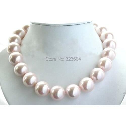 Excellent 18" 20mm pink round shell pearl necklace