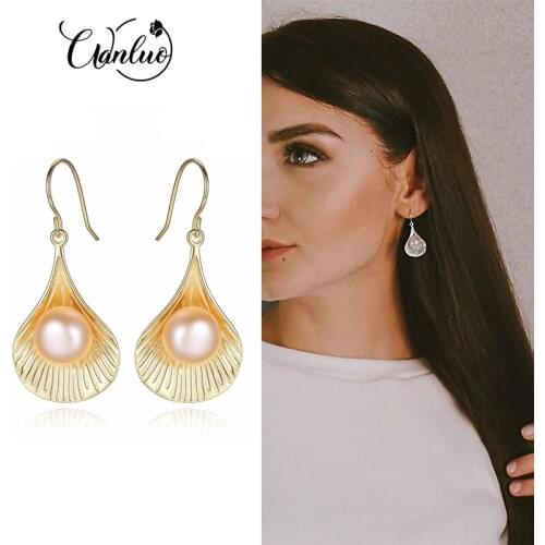 WANLUO S925 Freshwater Pearls Earring 925 Sterling Silver Vintage 18k Gold Color Drop Pearl Earrings for Women Wedding Jewelry