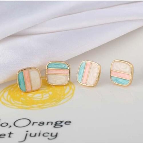 Korea Style Asymmetrical square stripe OL Clip on Earrings Non Pierced For Girl Women Party Gift