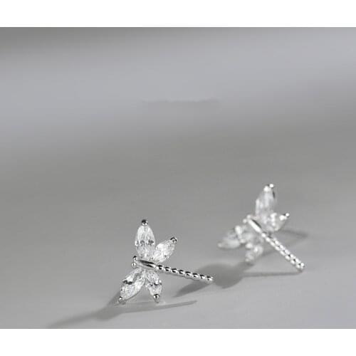 925 Sterling Silver Crystal Dragonfly Stud Earrings for Women Wedding Earrings Jewelry Pendientes eh631
