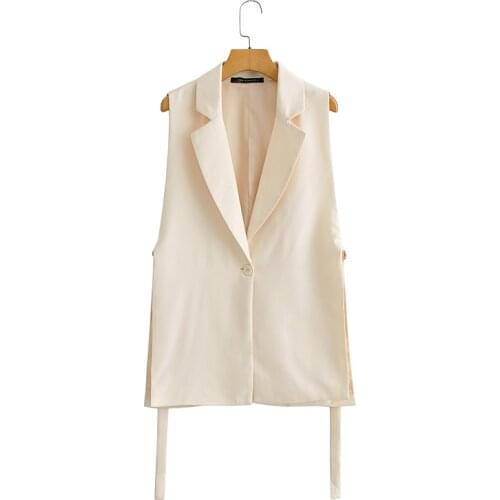 MESTTRAF Women 2021 Fashion Solid Side Slit One-Button Vest Vintage Suit Collar Sleeveless Outerwear Chic Veste Femme