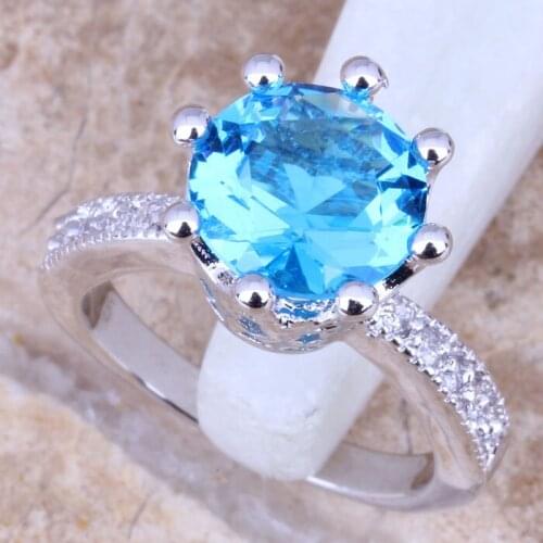 Sky Blue Cubic Zirconia White CZ Silver Plated Womens Jewelry Ring Size 6 / 7 / 8 / 9 R0793