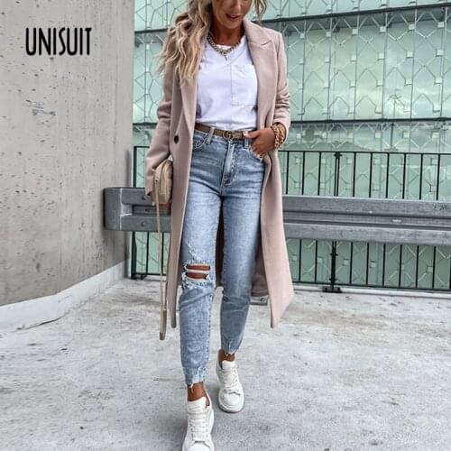 OL Style Turn-down Collar Woolen Coat Women Fashion Double Breasted Warm Long Tops Cardigan New Autumn Winter Solid Warm Outwear