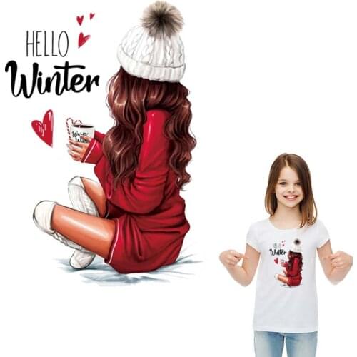 Winter Girl Patterns For Clothing Transfer Paper Diy Hoodie Tops Heat Press Hot Tear Iron-On Transfers For Clothing