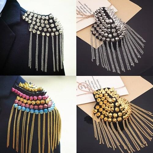1pair（2pcs） Rivet Epaulette Brooch Punk Epaulet Shoulder Handmade Clothing Accessories Suit Decoration Fringed Shoulder Stamp