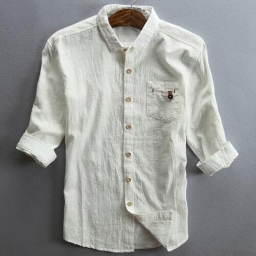 2020 Spring and Summer Casual Mens Linen Shirt Mid Sleeve Loose Straight Cotton Dress Shirt For Men Vintage Streetwear 5XL A738