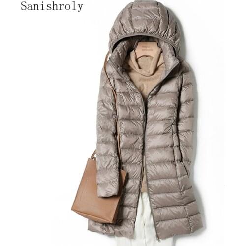 2021 New Autumn Winter Womens Down Jackets Long Ultra Light Thin Casual Coat Puffer Coat Lady Remove Hooded Parka Plus Size 5XL