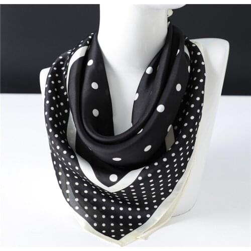 2020 Fashion Square Silk Scarf Women Black White Polka Dot Shawls and Wraps Bag Scarves Hair Tie Bandanas Hijab 70*70Cm