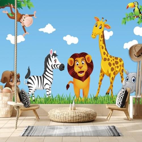 Custom Jungle Animals Lion Zebra 3d Wallpapers for Kids Bedroom Silk Textured Walls Paper In Rolls Cabinet Vinyl Murals Stickers