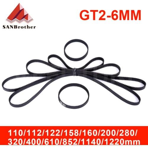 3D Printer Parts GT2 Closed Loop Timing Belt Rubber 2GT 6mm 110 112 122 158 200 280 300 400 610 852 mm Synchronous Belts Part