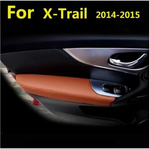 4PCS Microfiber Front / Rear Door Armrest Leather Cover Protective Trim For NISSAN X-TRAIL 2014-2015 with Mount Fittings