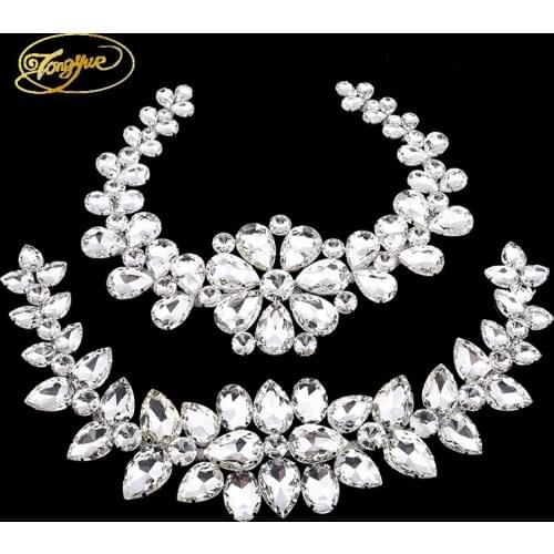 43x8.5cm Gorgeous Rhinestone Applique Crafts Sewing Patch Clear Crystal Rhinestones For Wedding Dress Dress Adornment