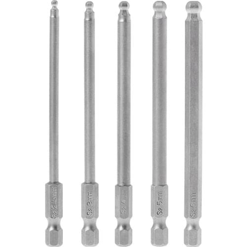 5Pcs/Se 1/4" Hex Shank 100mm Magnetic Ball End Hexagon Screwdriver Bits Drill Set