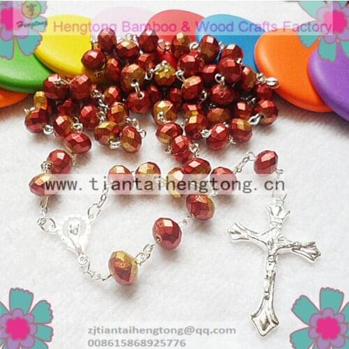 8*10mm golden red color acrylic rosary,religous rosary,catholic facet bead rosary with stering silver color chain