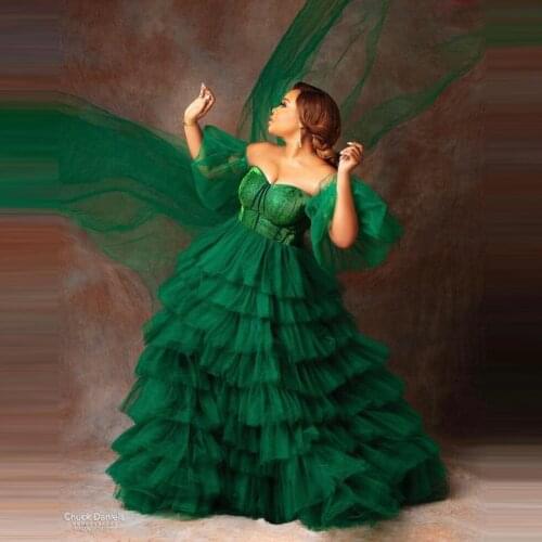 Aso Ebi Puffy Tulle Dresses Ball Gown Puffy Sleeves Sweetheart Tiered Ruffles Women Party Dressing Gowns South Afraic