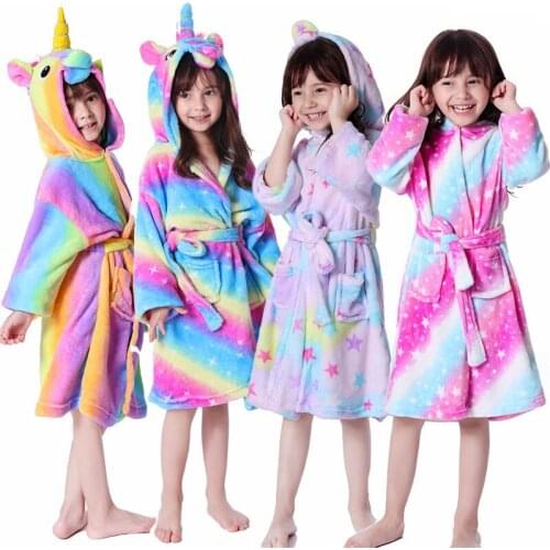 Unicorn Hooded Children Bathrobes Baby Rainbow Bath Robe Animal For Boys Girls Pyjamas Nightgown Kids Sleepwear 3-11Y