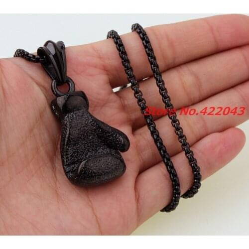 New Fashion Mens Womens Chain 316L stainless Steel 3D Boxing Glove Black Pendant Necklace Free Box Chain Cool Rocky Gift jewelry