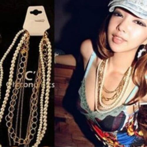Europe Peppers Imitation Pearl Necklace Nightclub Retro Multi Metal Sweater Wholesale And Retail Chain