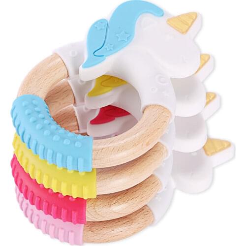 Chenkai 10PCS Rabbit Silicone Wooden Teether Baby Animal Teether For DIY Baby Nursing Chewing Teether Chain Pendant Necklace Toy