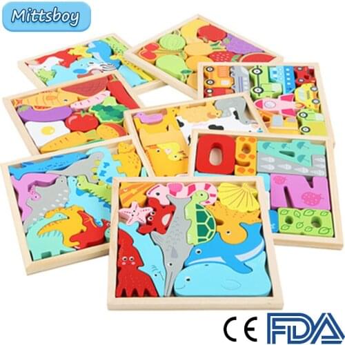 Montessori Educational Wooden toy 3D Puzzle Animal Fruit Sensory Mathematics Jigsaw Brain Training Early Learning For Toy Gifts