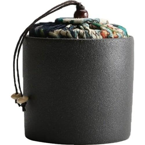 Travel Trumpet Tea Container Portable Tea Canister Black Pottery Dustproof Moisture-Proof Tea Caddy Wake Up Tea Box Storage Jar