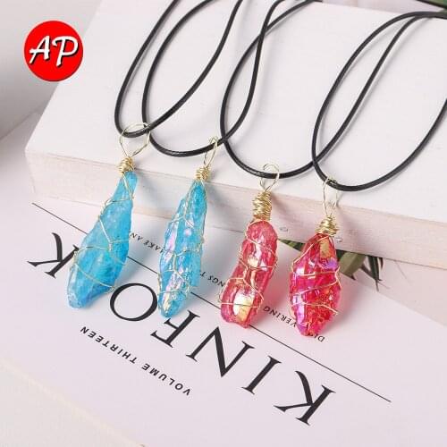 Natural Irregular Clear Quartz Electroplated Red / Blue Crystal Teeth Pendant Party Holiday Gifts