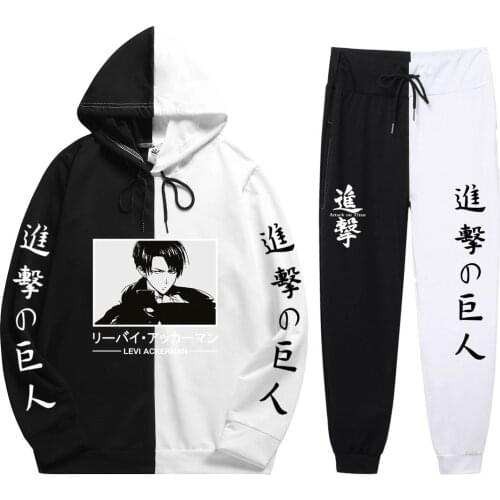 Summer 2 Pieces Sets Anime Attack on Titan Print Patchwork Thin Hoodie+Patchwork Pants New Fashionable And Versatile Sweatshirt