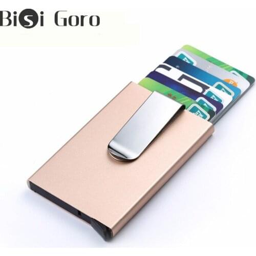 BISI GORO Rfid Card Holder Men Wallet Money Bag Male Casual Black Short Purse 2020 Metal Aluminum Slim Thin Wallet Mini Wallets