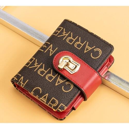 Lock Catch Design Women Wallets Letter Grain Leather Zipper Purse Short Style Wallet Latest Design Ladies Credit Card Holder
