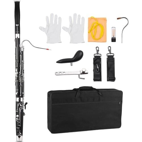 Muslady Professional C Key Bassoon Woodwind Instrument Wood Body Nickel-Plated Key with Reed Gloves Cleaning Cloth Carrying Case