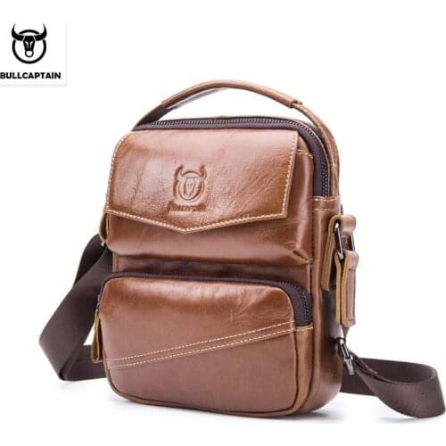 BULLCAPTAIN mens first layer leather shoulder bag casual shoulder messenger bag portable personality multi-function bag