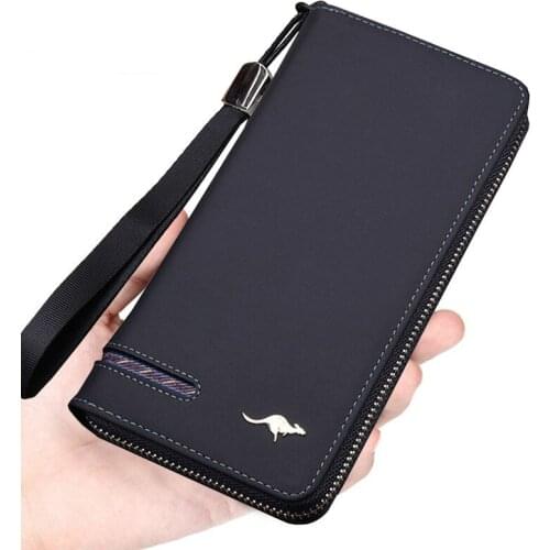 Designers Men Wallets Famous Brand Kangaroo Wrist Strap Clutch Long Purse for Male Big Capacity Phone Bag Card Holder