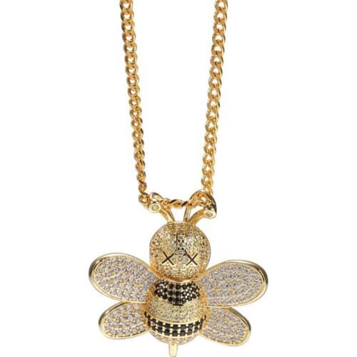 Hip Hop Mens Iced Out Gold Insect Bee Zircon Stone Pendant Necklace Jewelry Gift For Him with Chain