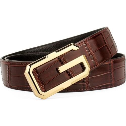 LEOSOXS Designer Luxury Men Genuine Leather Belt Bamboo Grain Cowskin Belts For Men High Quality Male Smooth G Buckle Belt G-719