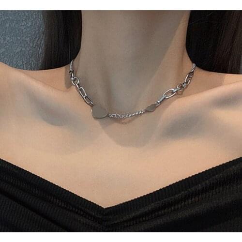 MWSONYA New 2021 Vintage Chain Love Heart Metal Necklace for Women Fashion Silver Chokers Necklace Hip Hop Jewelry Accessories
