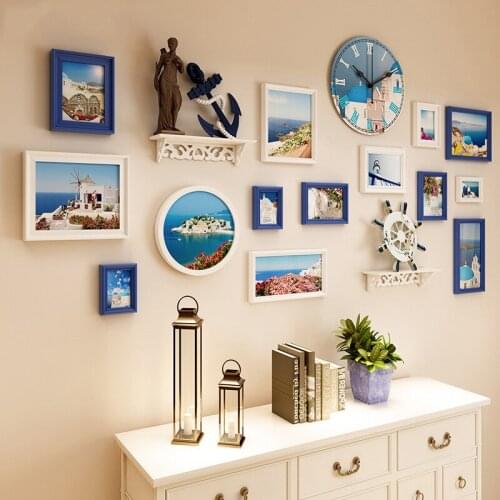 Living Room Photo Wall European Photo Frame Hang Gallery Picture American Mediterranean Wall-mounted Home Decor Shelves Clock L