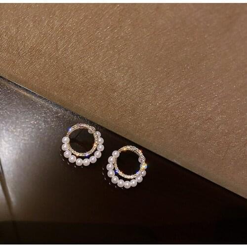 2020 New Womens Earrings Delicate Sweet Two Round Pearl Earrings for Women Bijoux Korean boucle Girl Gifts Jewelry Wholesale