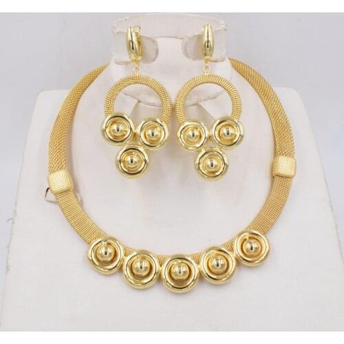 NEW High Quality Ltaly 750 Gold color Jewelry Set For Women african beads fashion necklace set earring jewelry