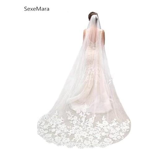 Cheap Bridal Veil for Romantic Wedding Party One Tier Cathedral Length 3M White Ivory Wedding Veil with Comb