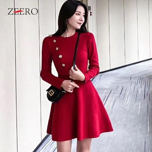 Autumn Women Long Sleeve Knitted Single Button Mini Sweater Dress Elegant Female Vintage Black Winter Party Dresses Vestidos