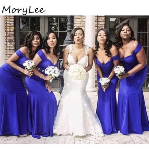 Bridesmaid Dresses Royal Blue Off The Shoulder Mermaid Satin Bridesmaid Dresses With Zipper Back Wedding Party Bridemaid Gowns